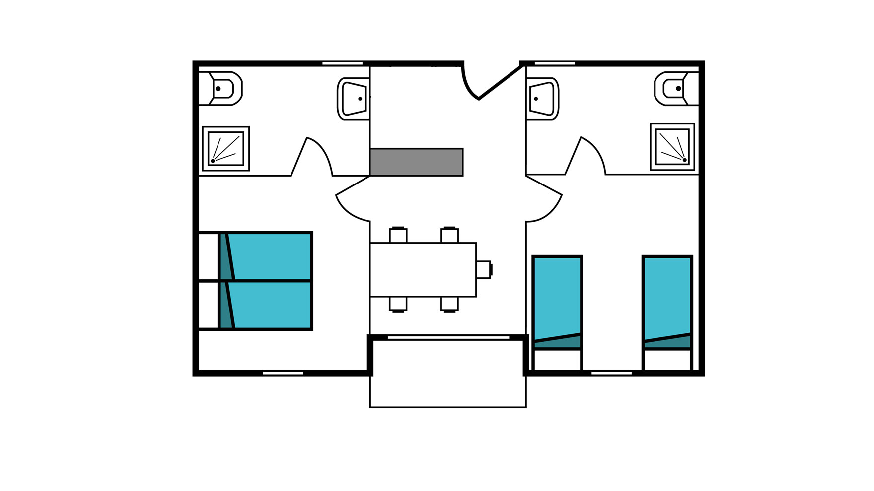 Plan  type chambres de 2 pers. communicantes à Métabief